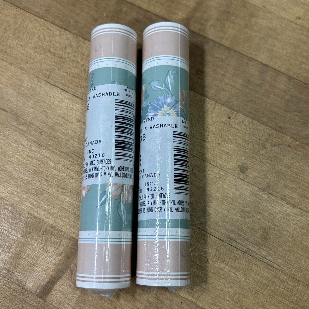 Vintage Borden Floral Wallpaper Border Pre-Pasted Washable 15 Ft NOS Lot of 2